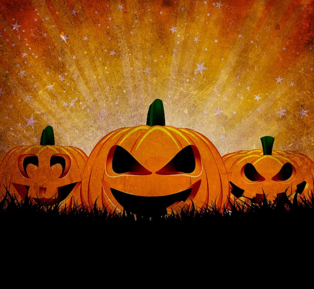 Free Photo grunge halloween background with spooky jack o lanterns