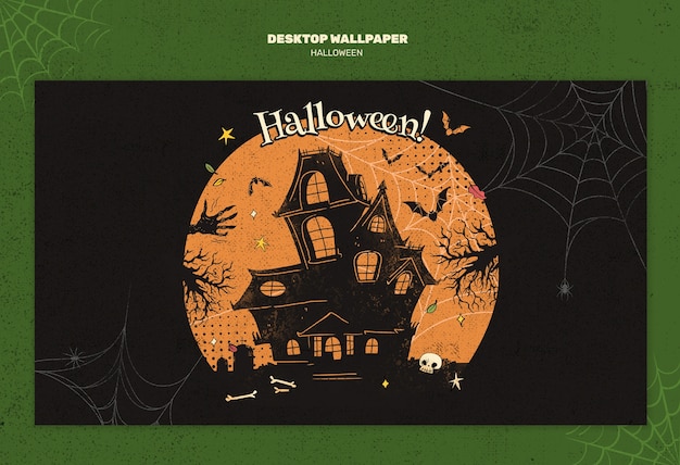 Free PSD spooky halloween house desktop wallpaper