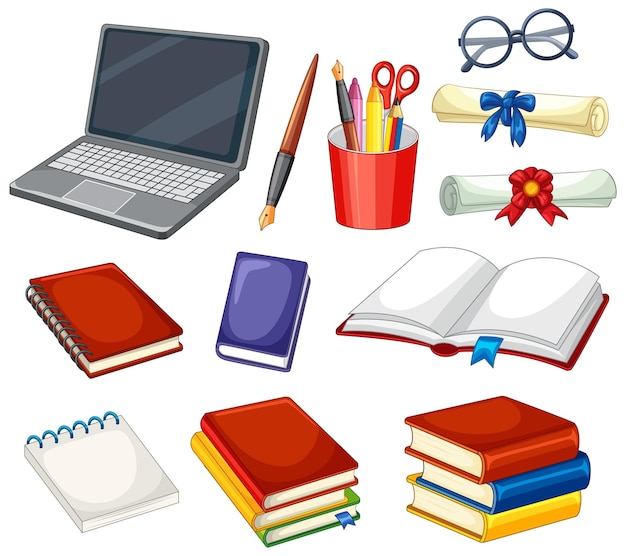 Free Vector educational and office stationery vector illustration set on white background