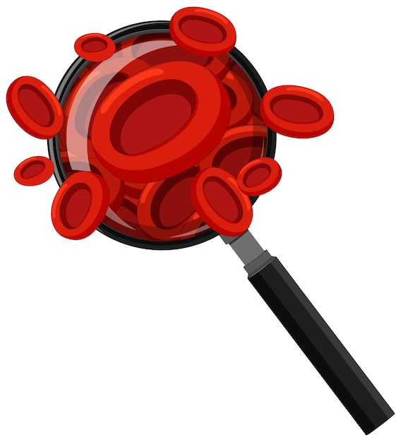 Free Vector red blood cells under magnifying glass vector illustration