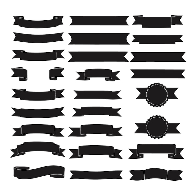 Vector banner ribbon set silhouette vector black shape