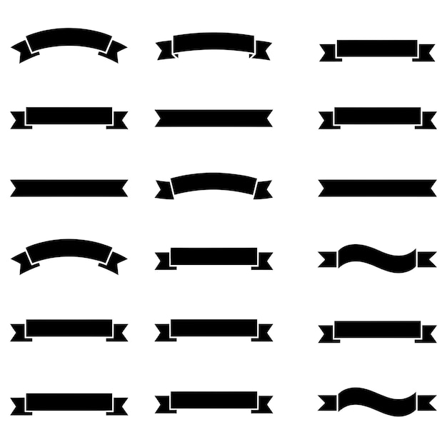 Vector black ribbon and banner icons arranged black ribbon banner icons for graphic design and page decoration
