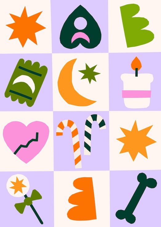 Cutout playful abstract Halloween vector illustration Cute retro groovy fall poster design
